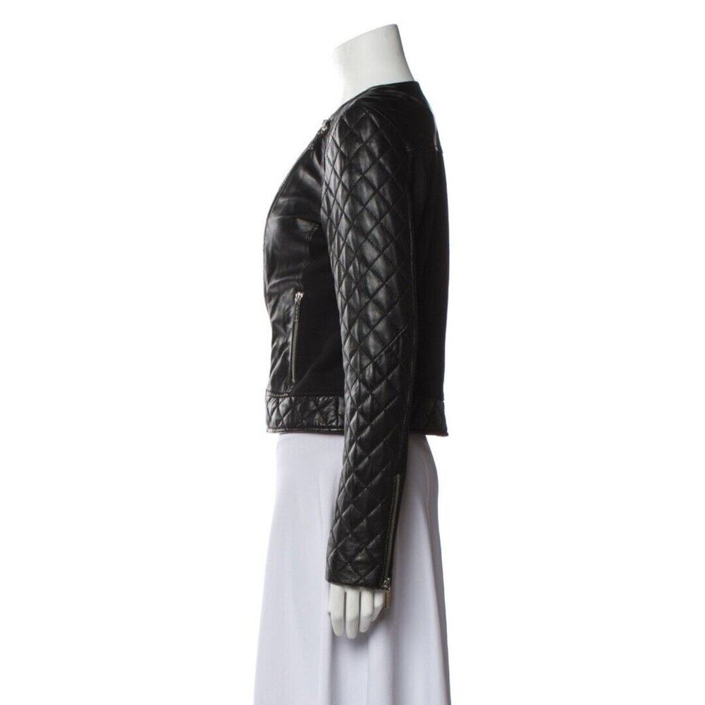 Michael Kors Lamb Leather Biker Jacket Small Black Zip Front Pockets Quilted - Picture 2 of 10